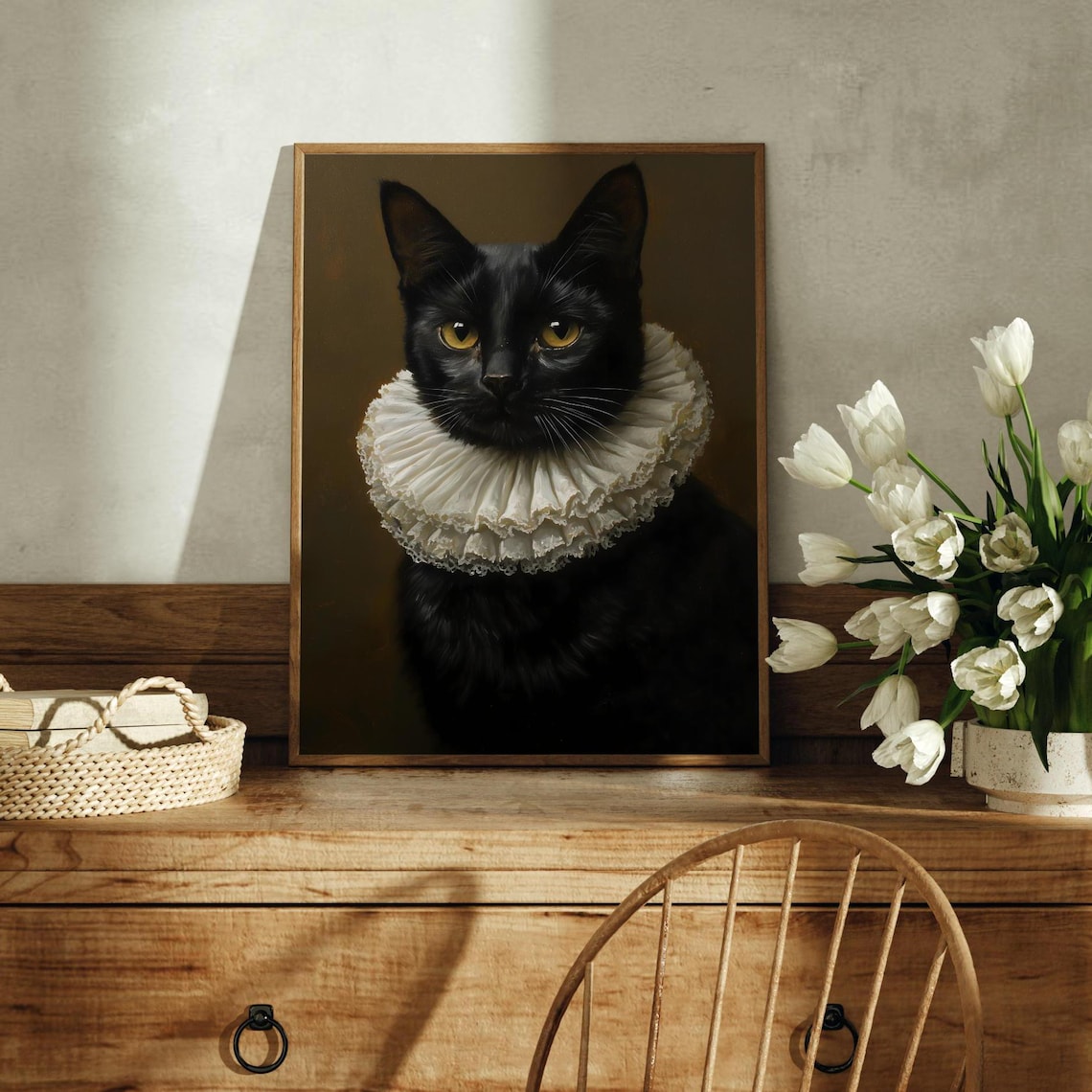 Black Cat in Elizabethan Ruff Regal Oil Portrait Goth Cat Poster - Image 3