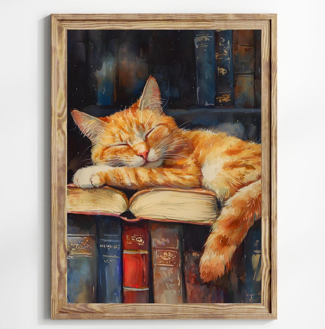 Cat Dark Academia Stack Books Art Print