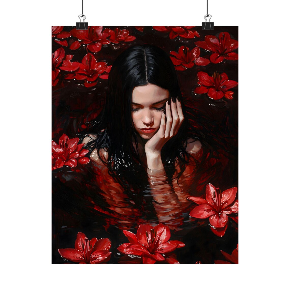 Red Sea Dark Academia Gothic Art Print, Red Flowers - Image 2