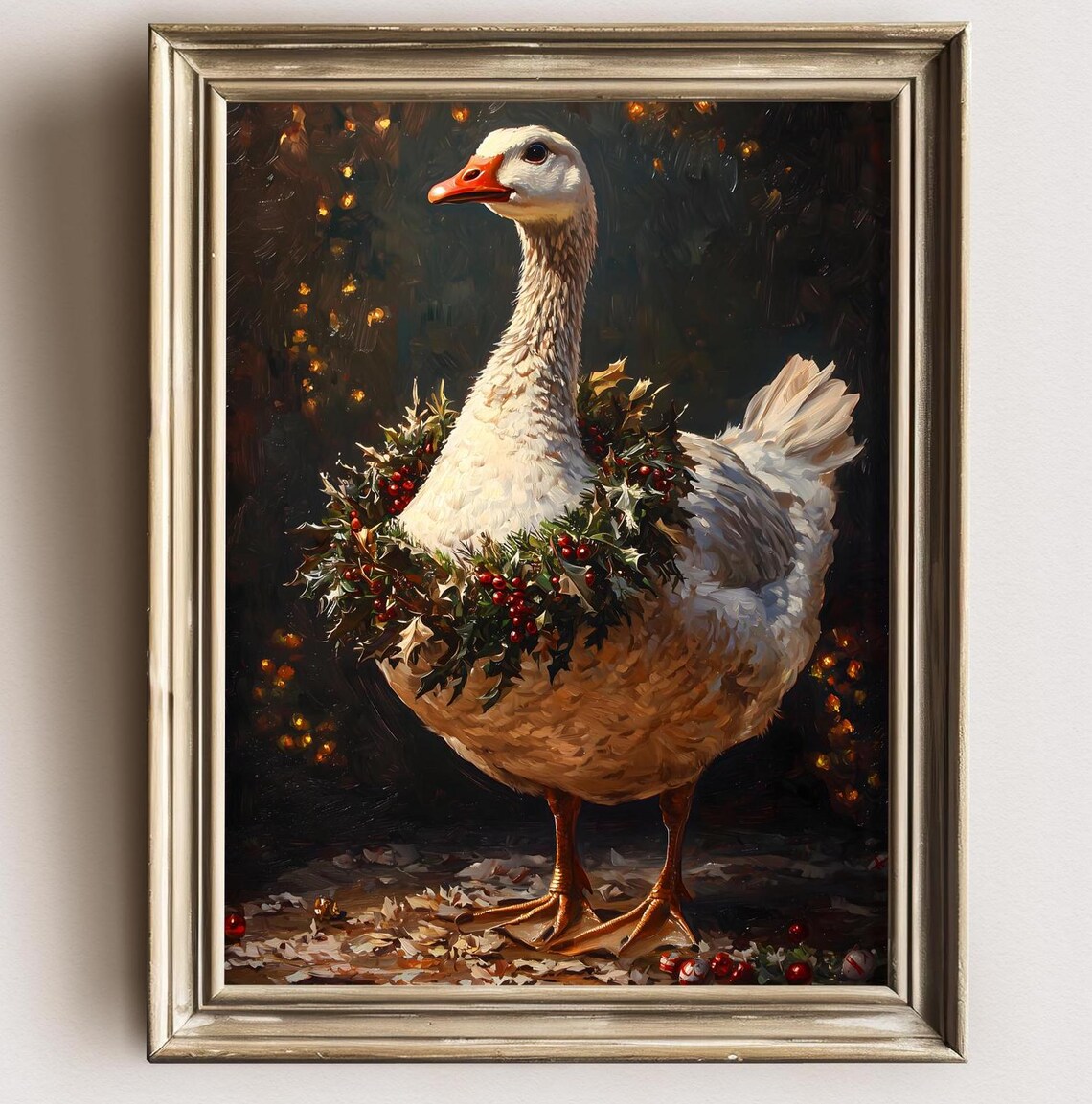 Vintage Christmas Goose Art Print, Farmhouse Decor - Image 2