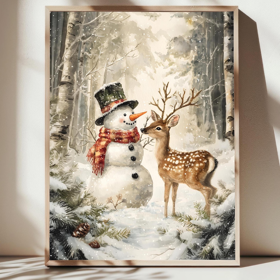 Vintage Christmas Wall Print Snowman Winter Art Print