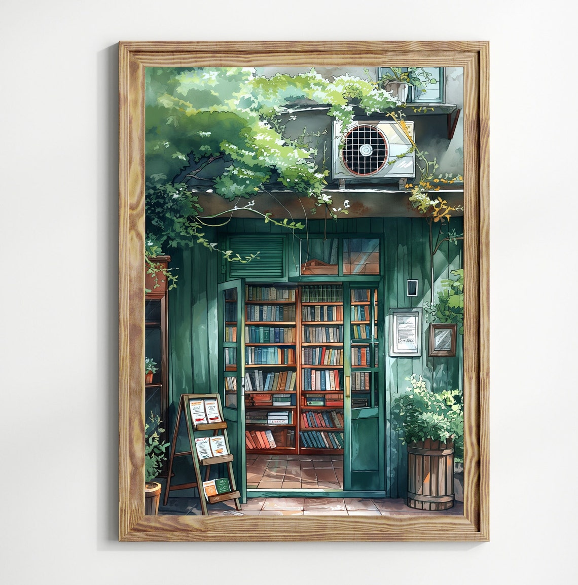 Cozy Green Old Bookstore Storefront Ivy Watercolor Bookish Art Poster - Image 2
