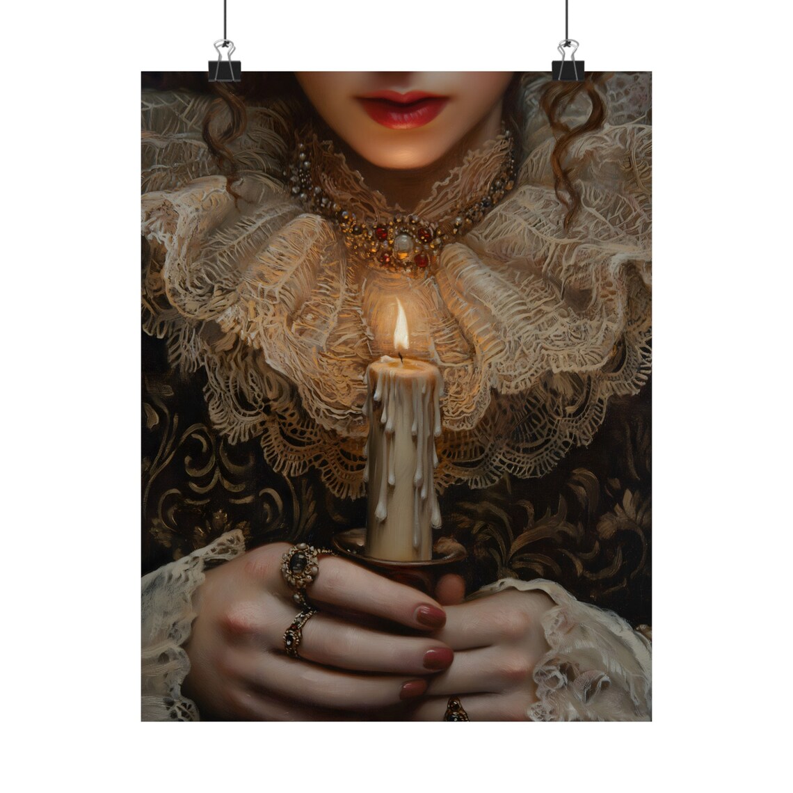 Victorian Woman Holding Candle Moody Lace Dark Elegant Gothic Wall Art Poster - Image 3
