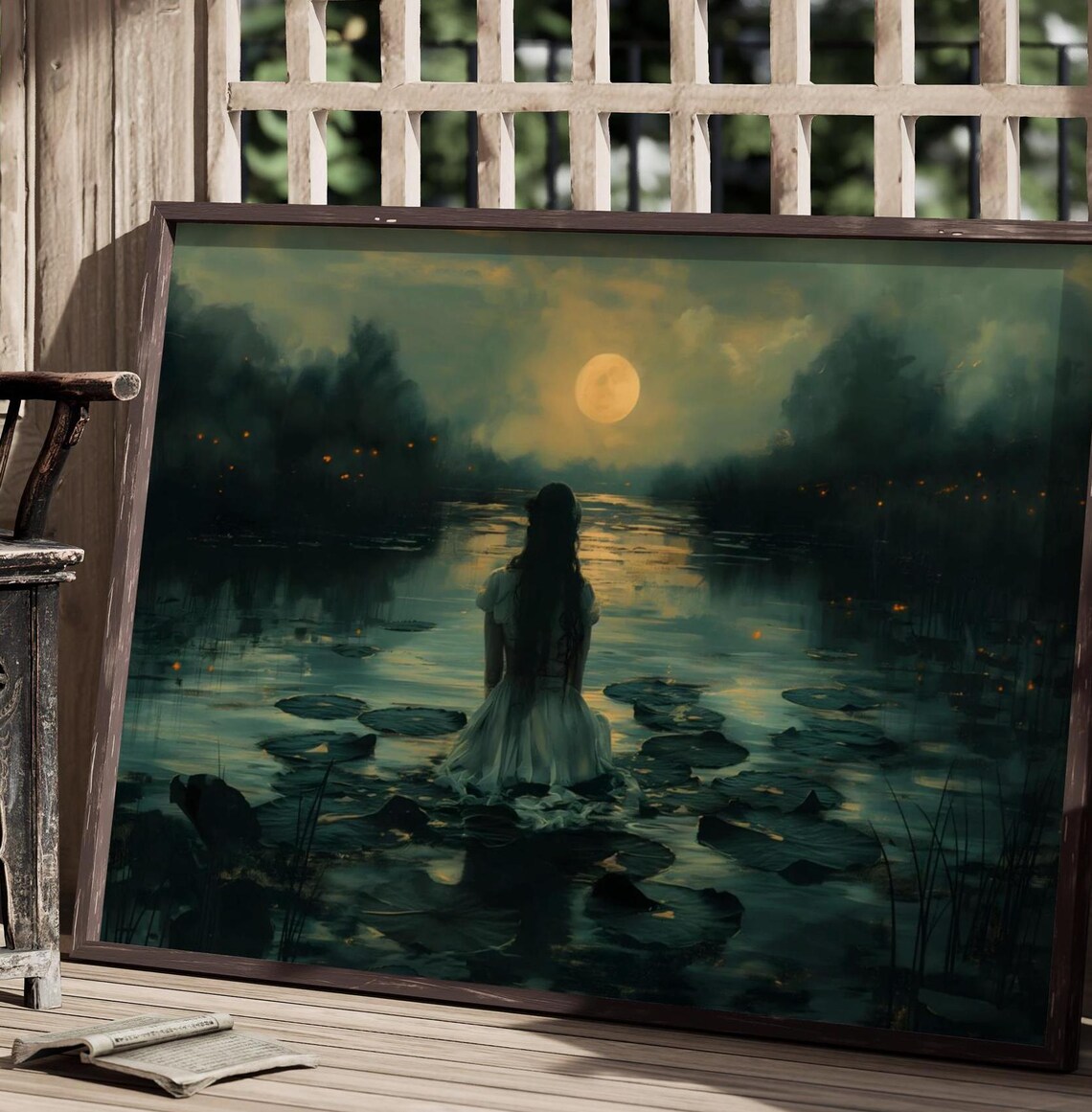 Ophelia and Moon Gothic Dark Academia Art Print