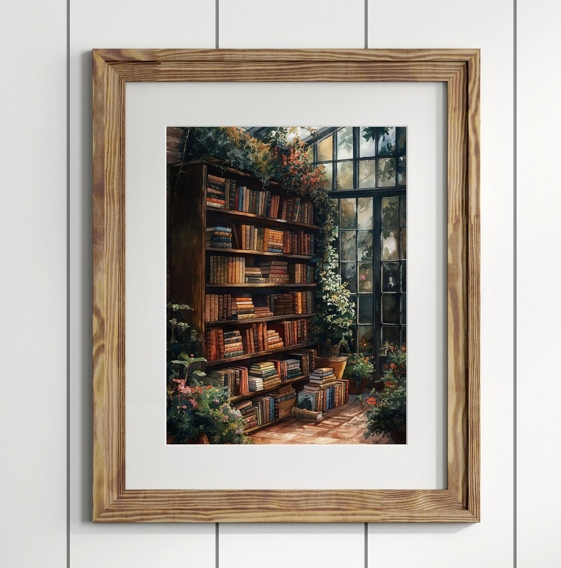 Greenhouse Library Bookshelf Vintage Books And Plants Art Poster - Image 2