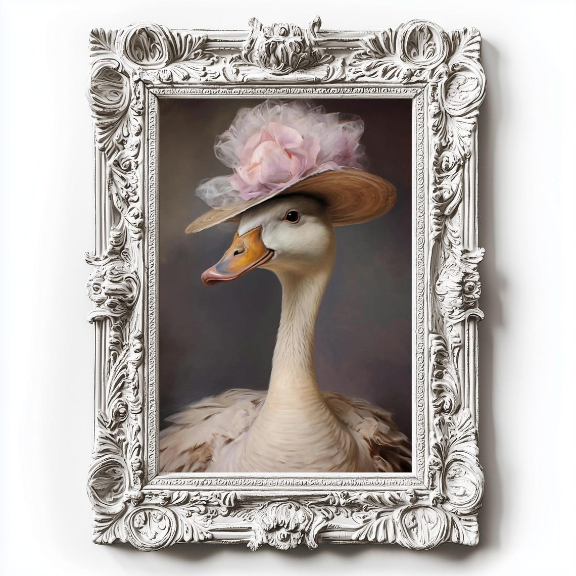 Coquette Pink Goose Flower Straw Hat Vintage Portrait Wall Art