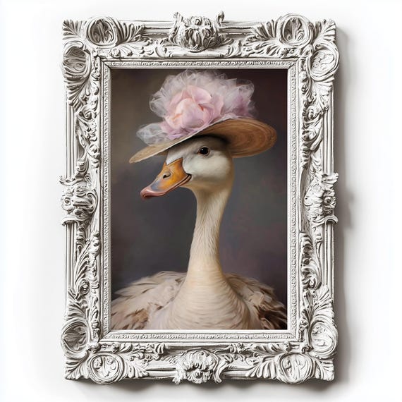 Pink Coquette Victorian Goose Matte Vertical Print Dark Art Altered Print Cottagecore Home Decor Victorian Decoration Dark Academia Pink
