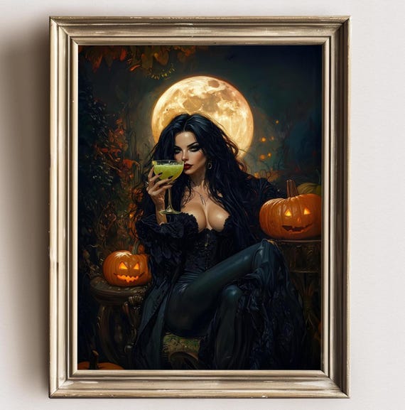 Celestial Witch Dark Academia Print Goth Moody Victorian Wall Art Dark Decor Aesthetic Dark Cottagecore Gothic Prints Full Moon Pagan