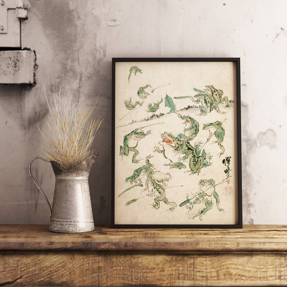 Frog Fight Vintage Japanese Art Deco Poster Print - Image 4