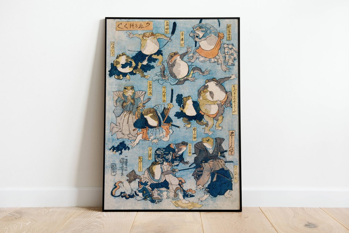 Frogs Kabuki Actors Vintage Japanese Art Poster