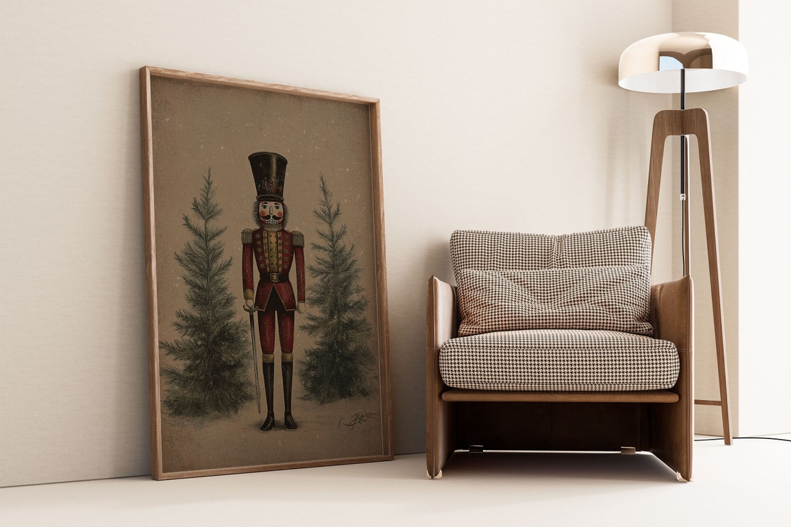 Moody Tin Soldier Print Nutcracker Painting Vintage Christmas Decor Xmas Holiday Wall Art Dark Moody Wall Art Rustic - Image 4