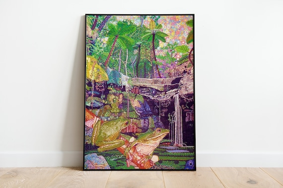 Japanese Plants and Frog Vintage Art Deco Poster
