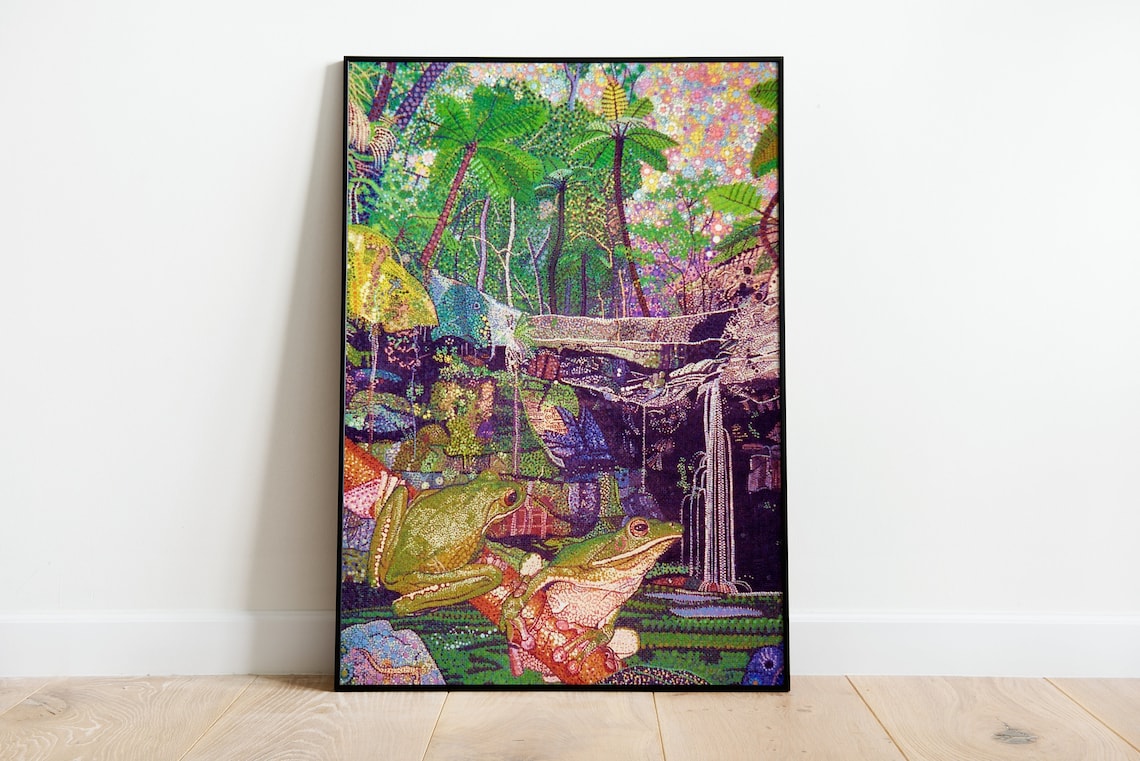 Japanese Plants and Frog Vintage Art Deco Poster