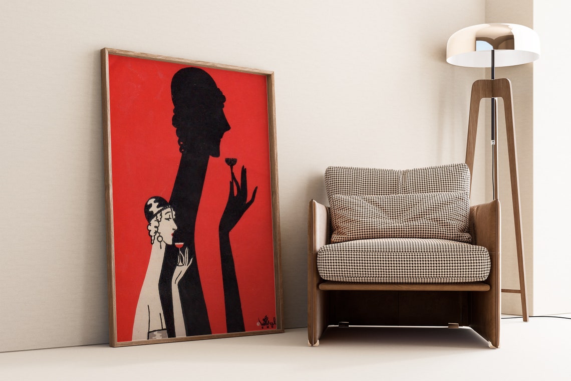 Woman and Shadow Sipping Drink, Art Deco Cocktail Poster - Image 4