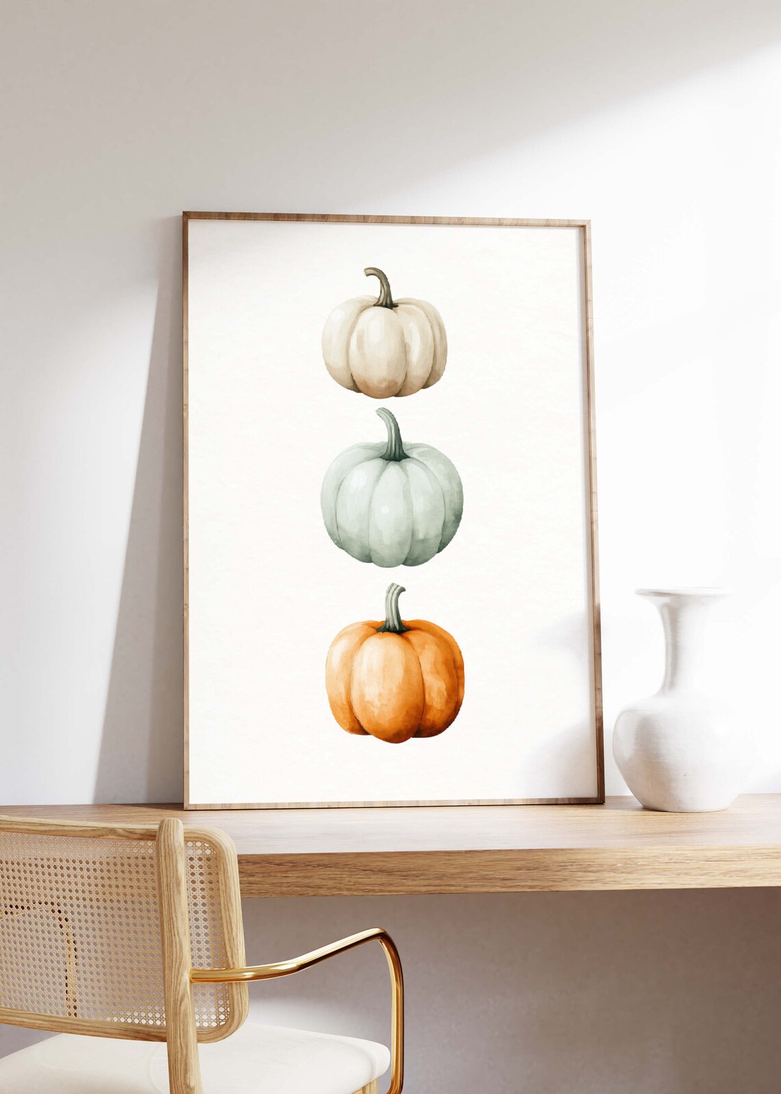 Stacked Watercolor Pumpkins White Sage Orange Minimalist Fall Poster - Image 3