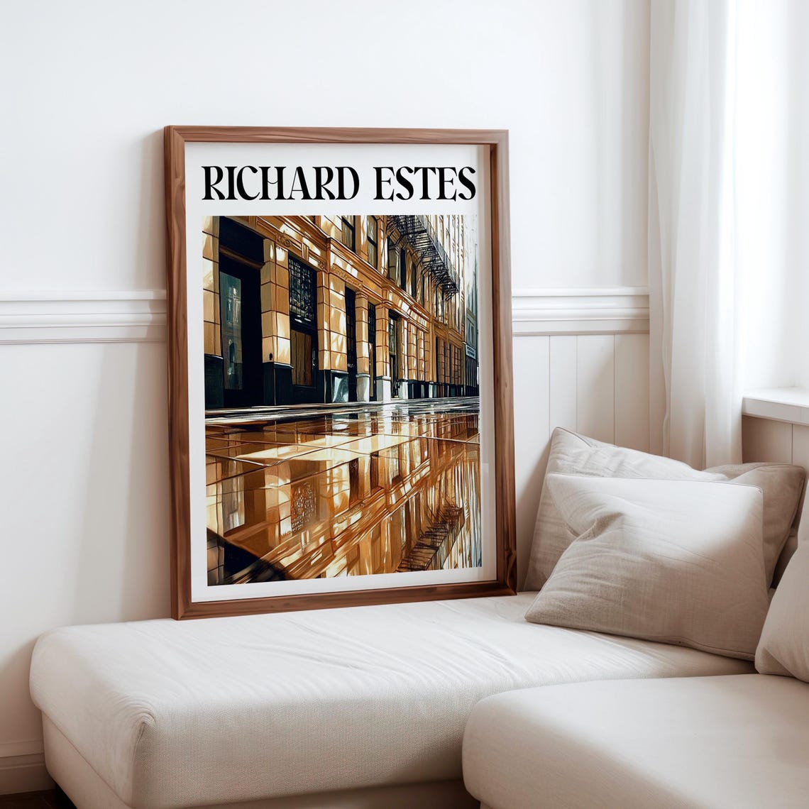 Stone Arcade Golden Mirrored Plaza Photorealism Architecture Poster
