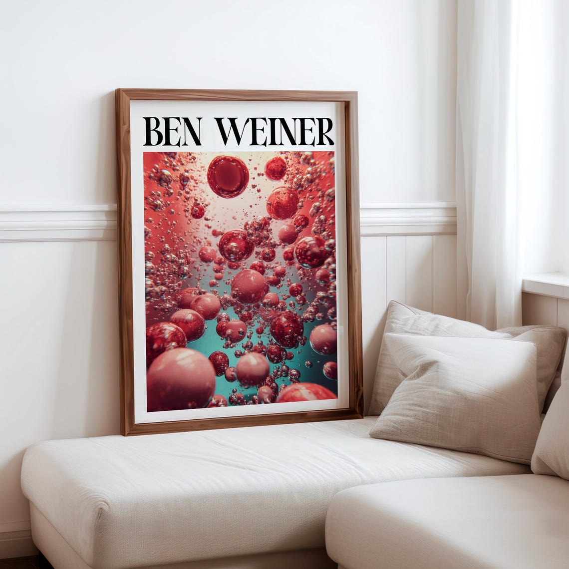 Ben Weiner Inspired Red Bubbles Rising Turquoise Liquid Art Print