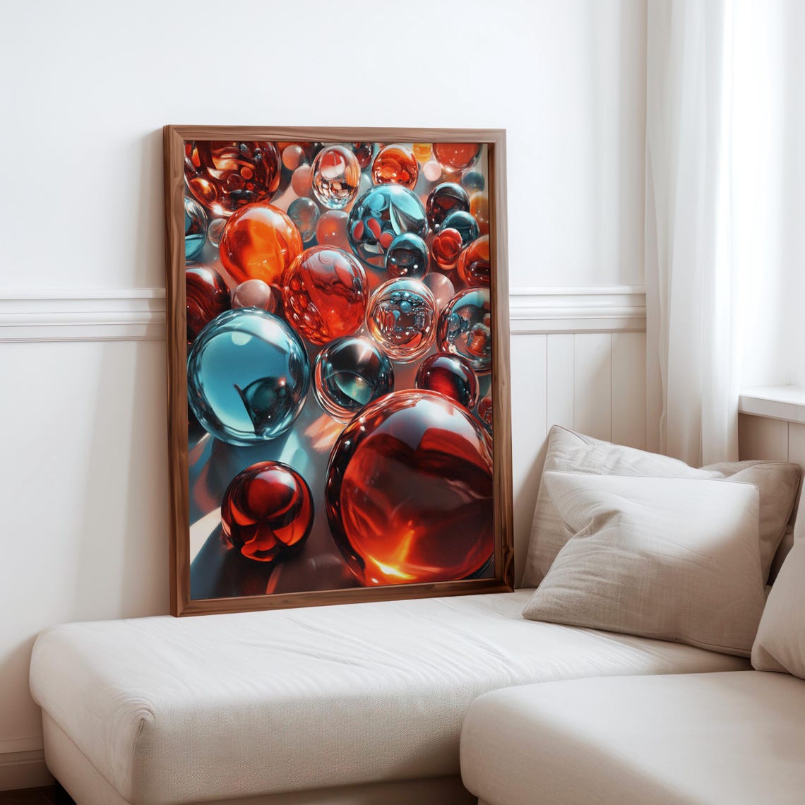 Dense Glass Marbles Reds Teals Dramatic Dark Photorealism Poster