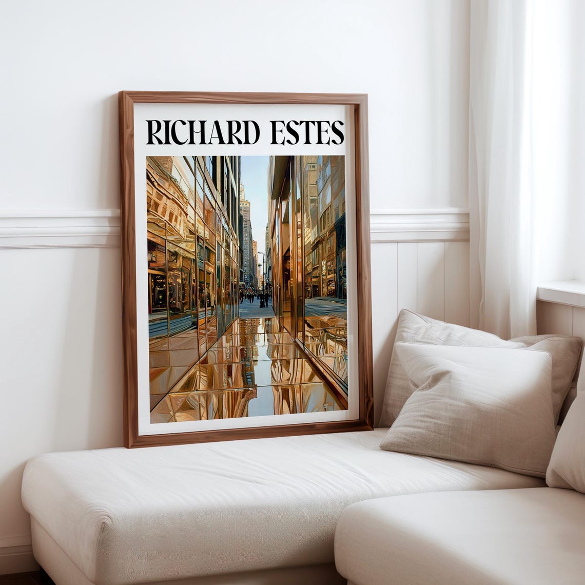 Richard Estes Inspired City Street Glass Facade Reflection Print