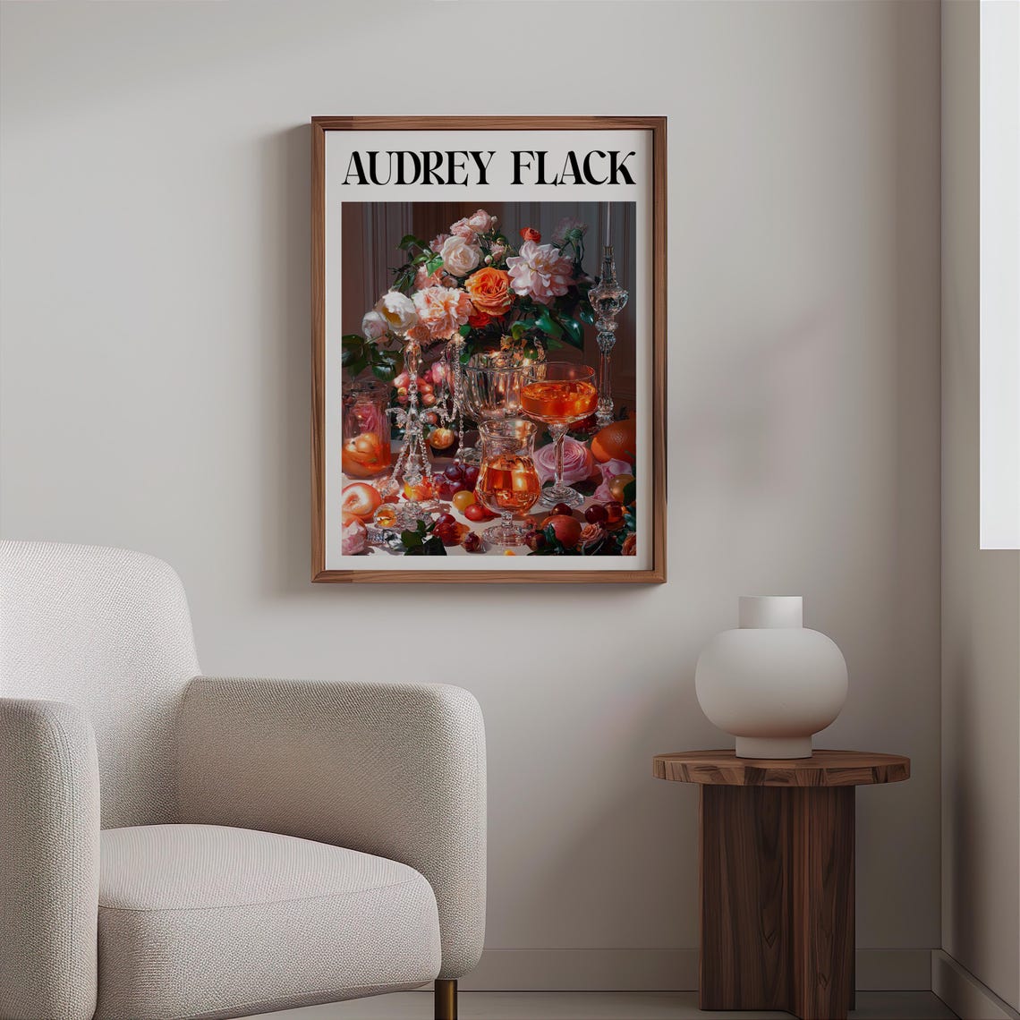 Audrey Flack Crystal Goblets Rose Bouquet Amber Still Life Art Print - Image 2