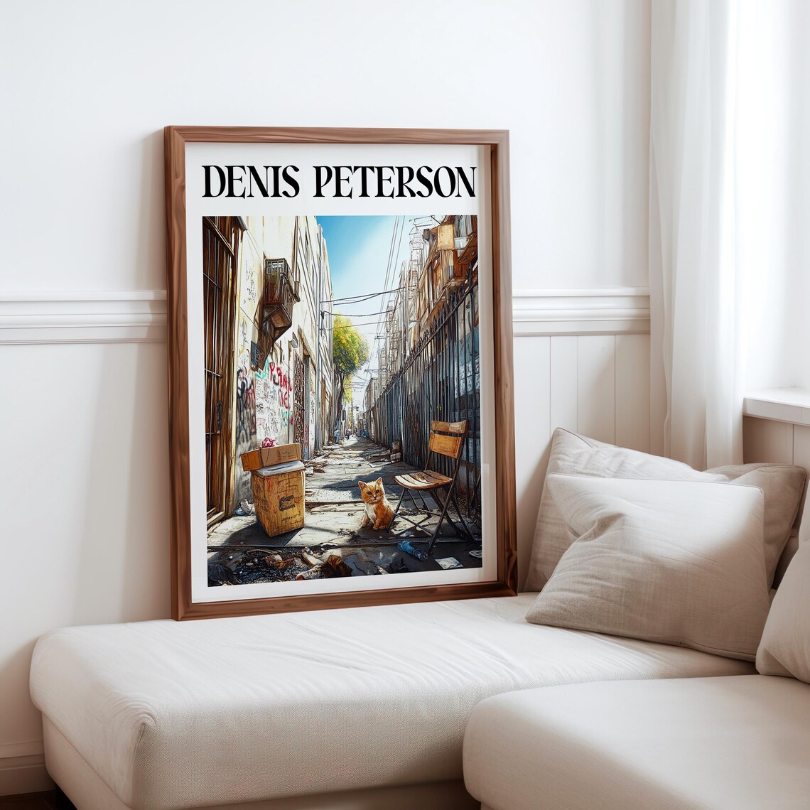 Denis Peterson Alley Cat Wooden Chair Trash Bins Painting Art Poster