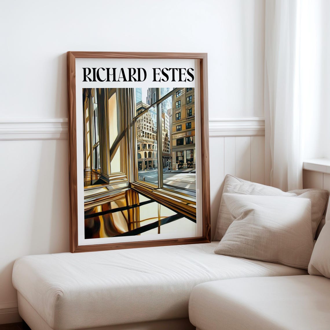 Sunlit Office Windows Brownstone Reflections Photorealism City Poster