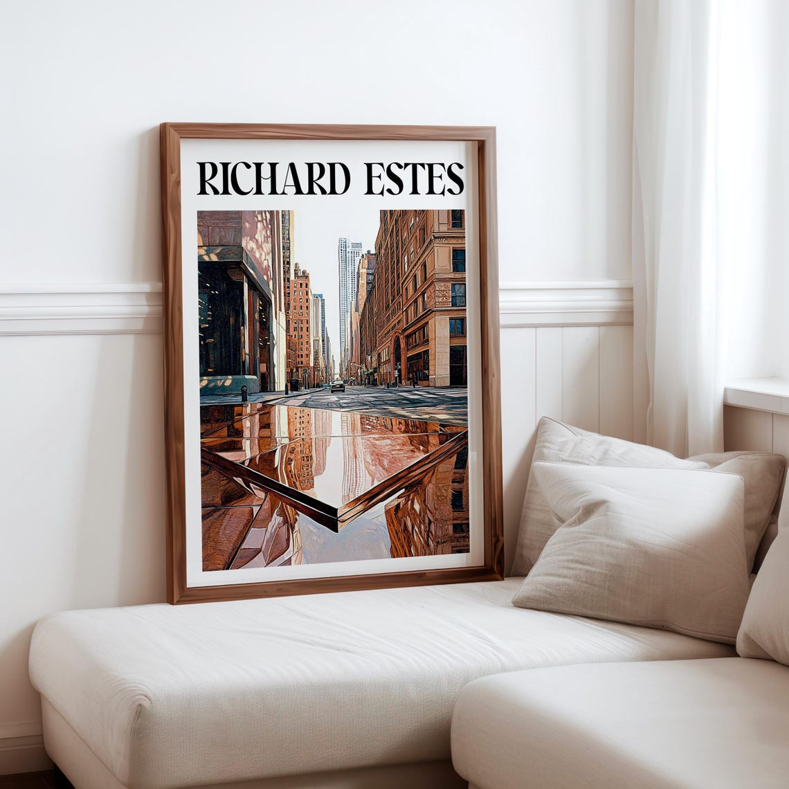 Richard Estes Inspired Brownstone Street Mirror Reflection Print