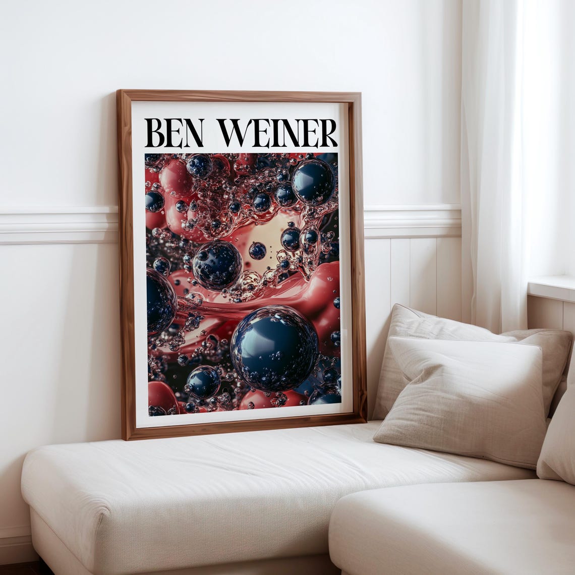 Ben Weiner Inspired Midnight Blue Red Bubbles Swirl Abstract Art Print