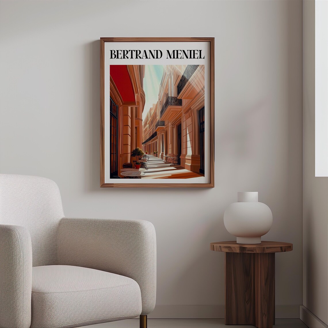 Bertrand Meniel Inspired Red Awning Cafe Alley Sunlit Facades Poster - Image 2