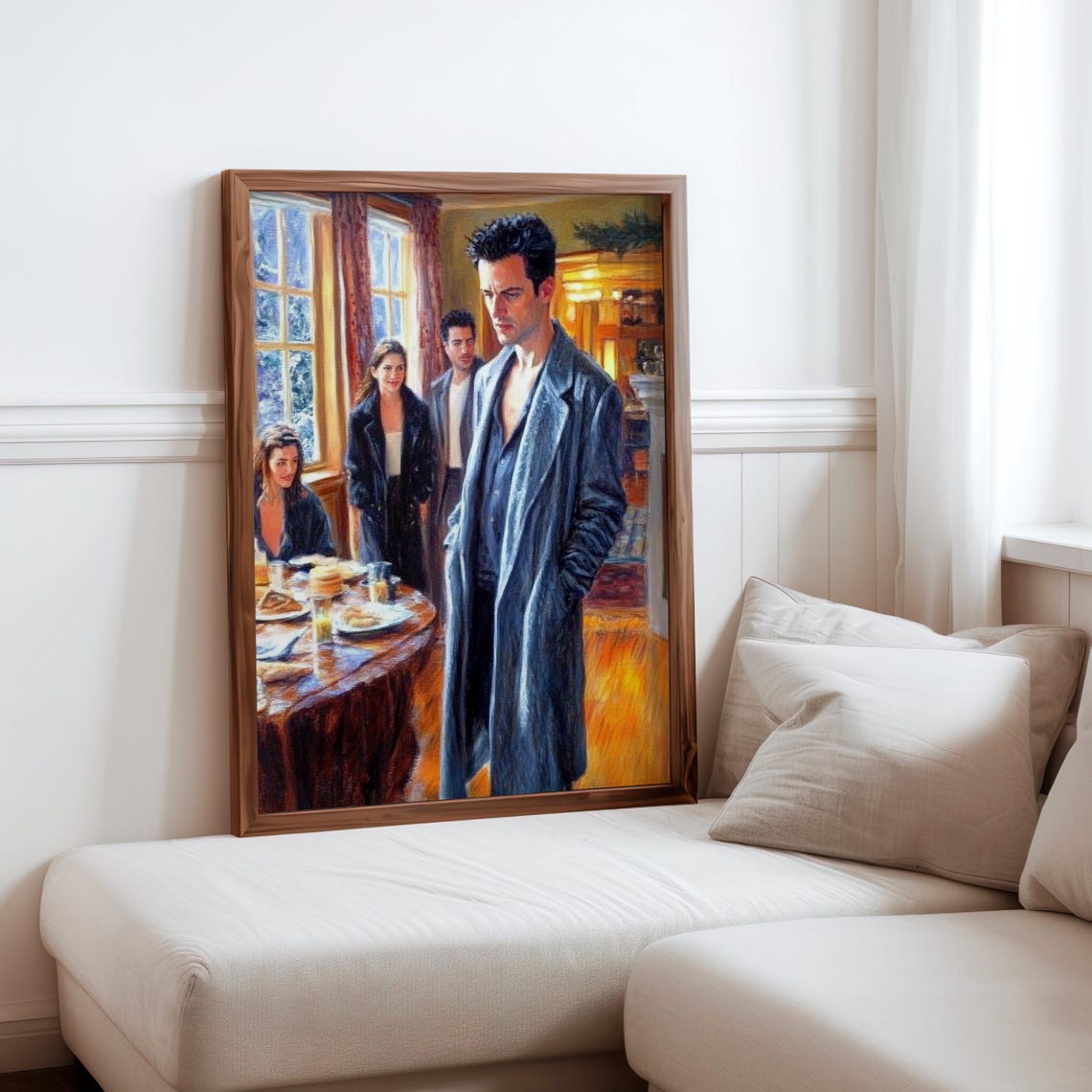 Man in Long Coat Breakfast Table Restaurant Narrative Scene Print
