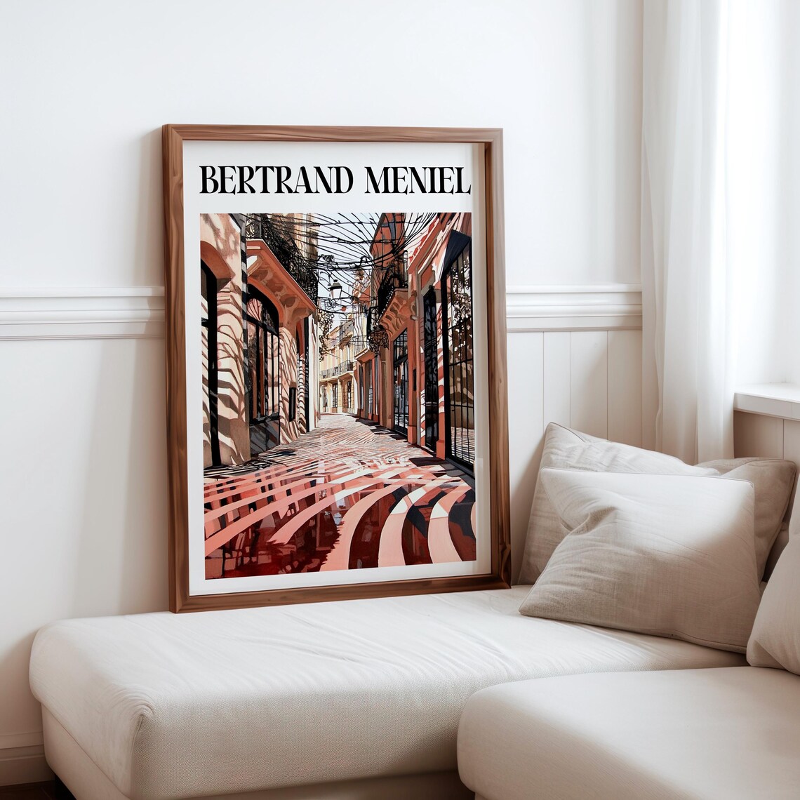 Bertrand Meniel Inspired Terracotta Wet Alley Reflection Art Poster