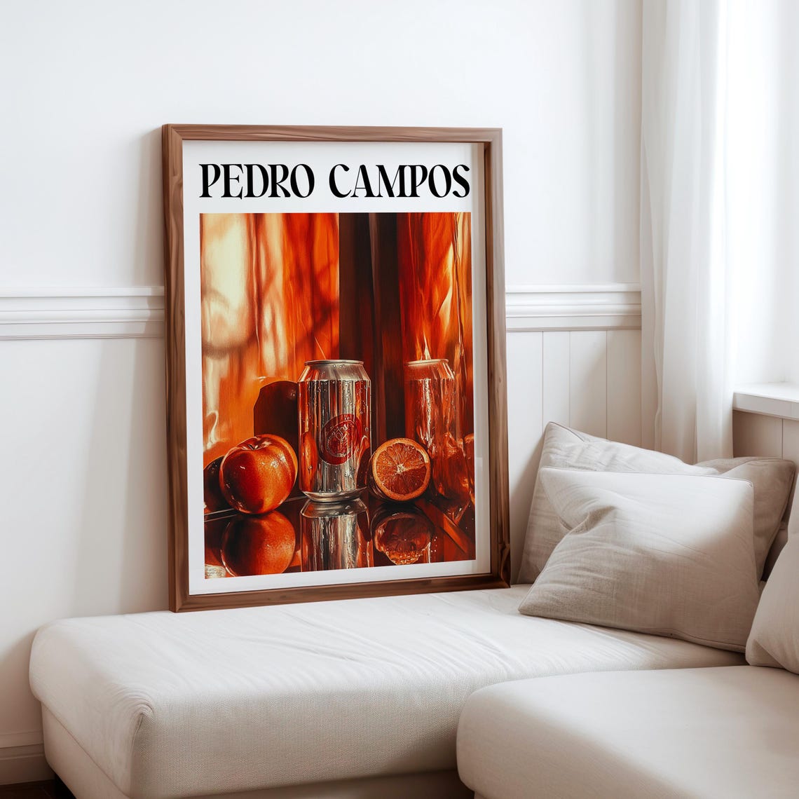 Pedro Campos Inspired Silver Can Apple Citrus Fiery Backdrop Print