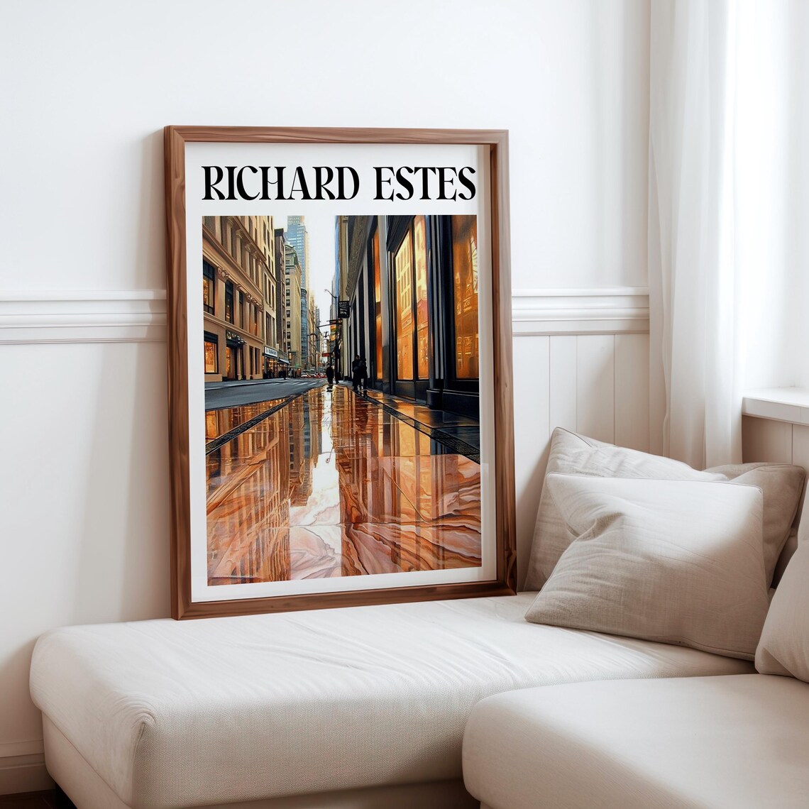 Amber Storefronts Rippled Golden Mirror Photorealism Street Art Poster