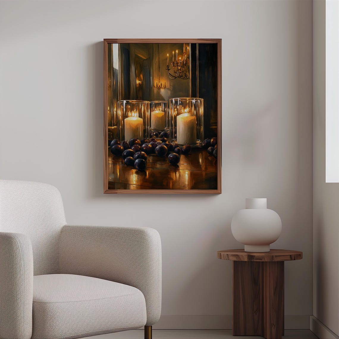 Audrey Flack Inspired Candlelight Plums Chandelier Mirror Art Print - Image 2