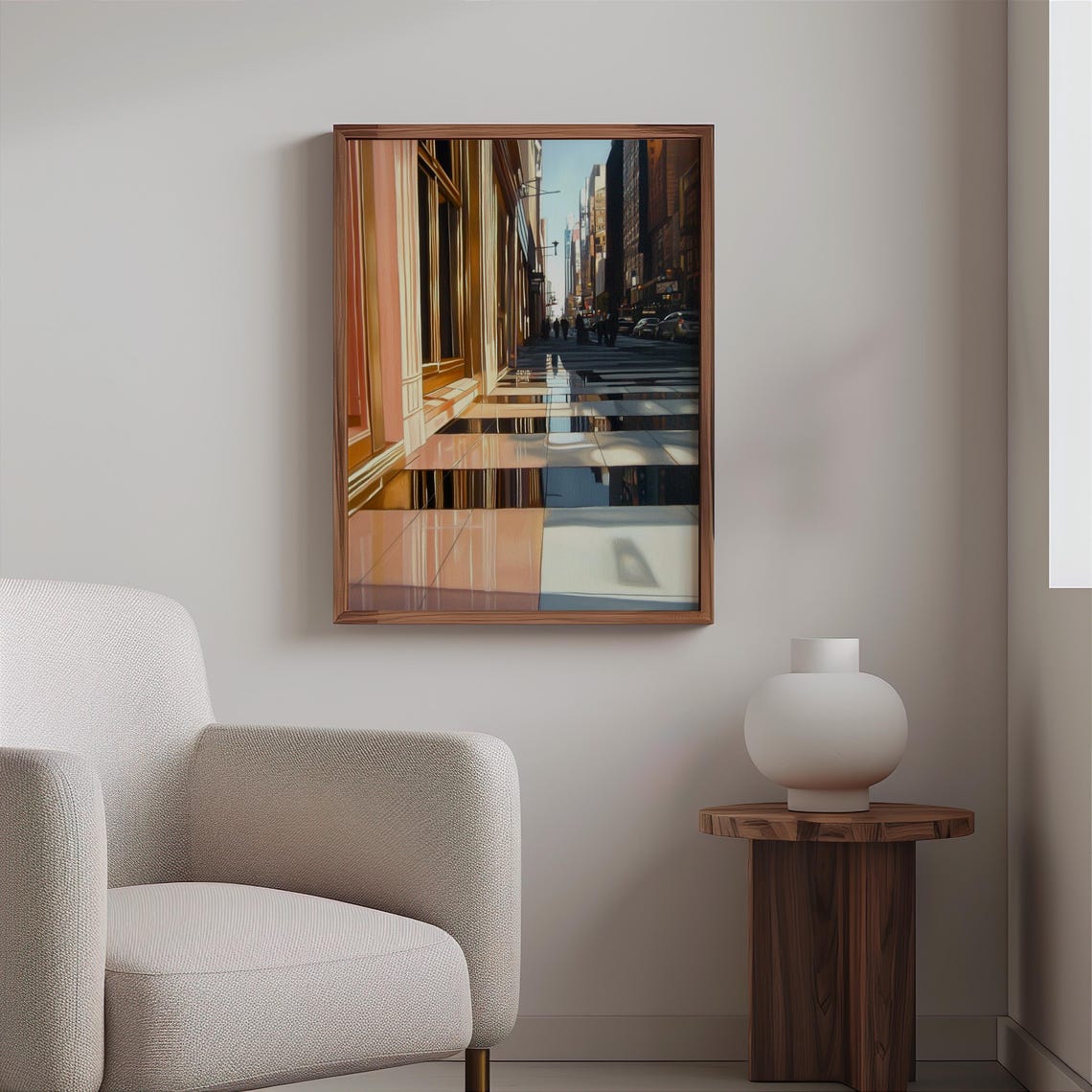 Photorealistic Sunlit Avenue Striped Shadows Golden Columns Poster - Image 2