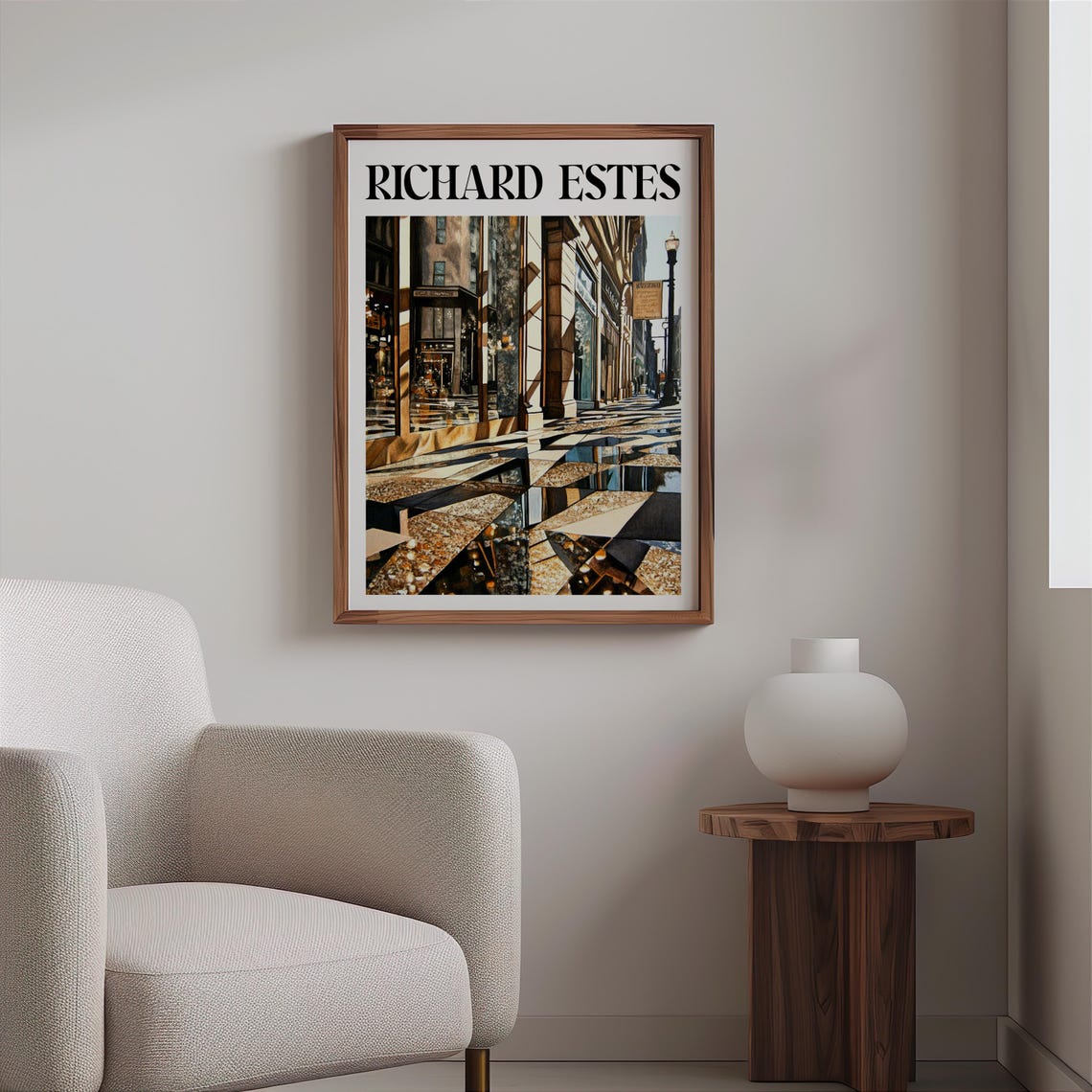 Richard Estes Inspired Shopfront Reflections Geometric Street Print - Image 2