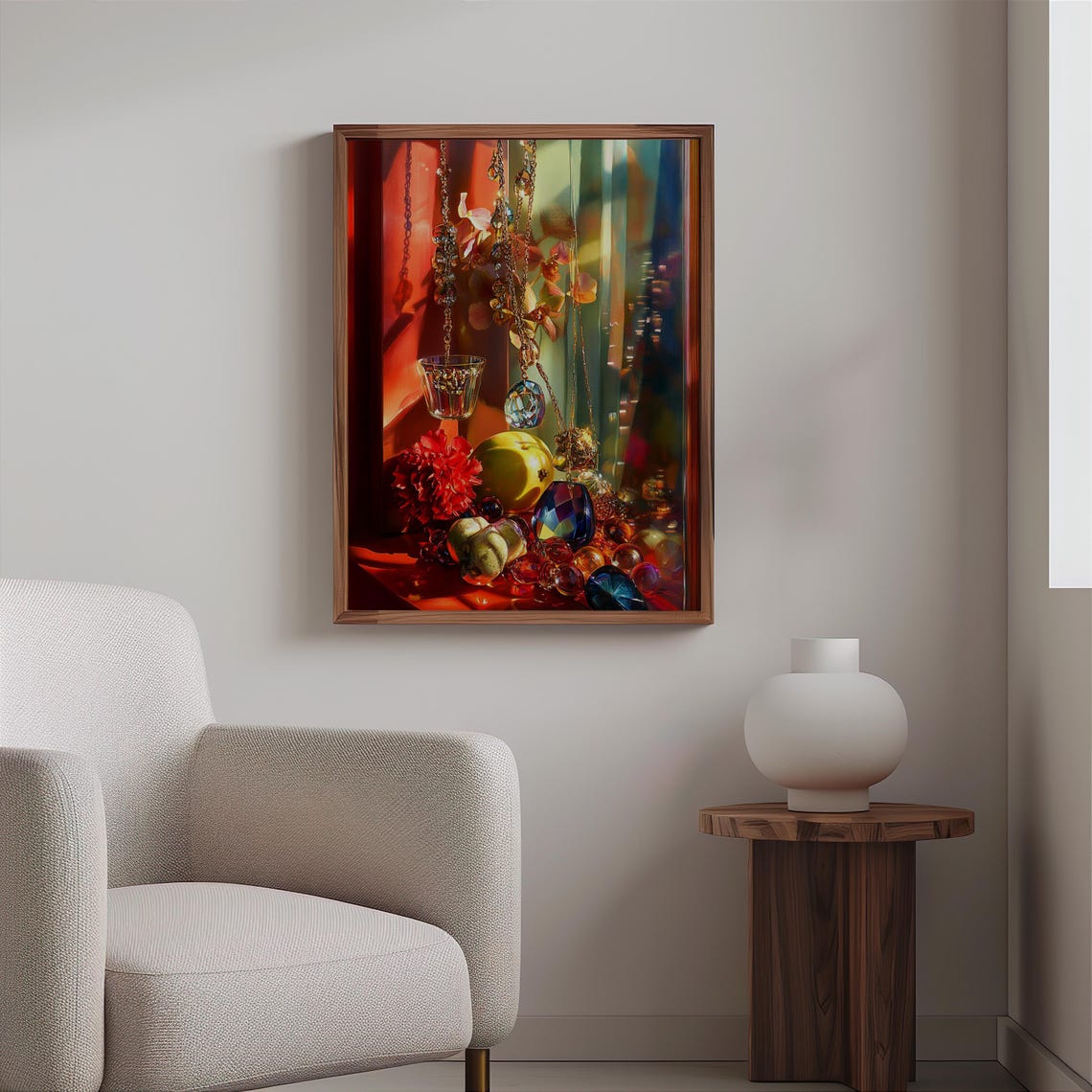 Hanging Crystals and Candle Glow Red Light Still Life Poster Art - Image 2