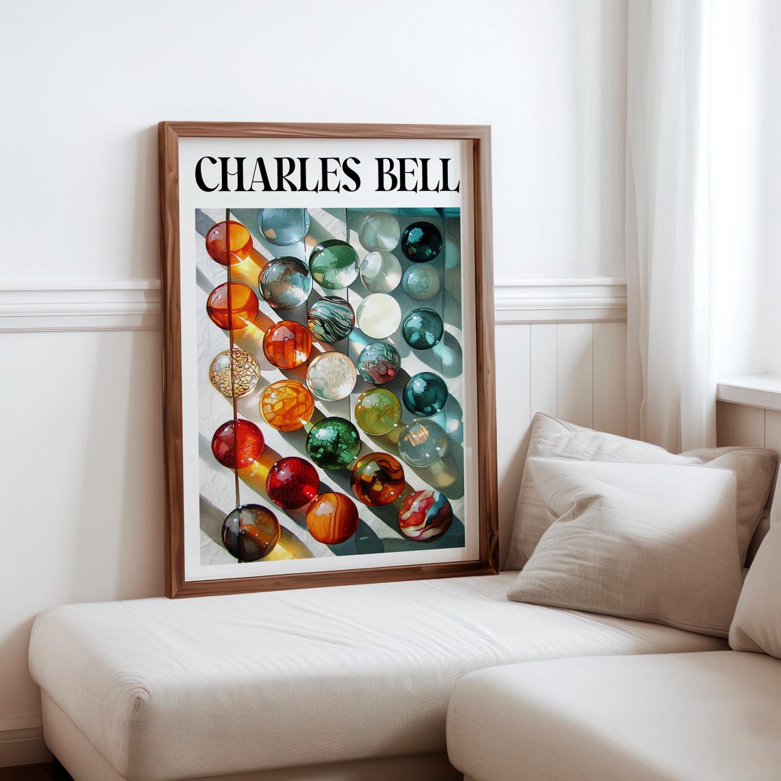 Charles Bell Sunlit Glass Marbles Line-Up Colorful Shadows Art Poster