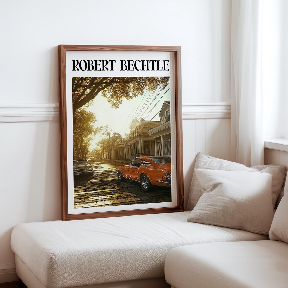 Orange Classic Muscle Car Sunset Street Photorealism Americana Poster