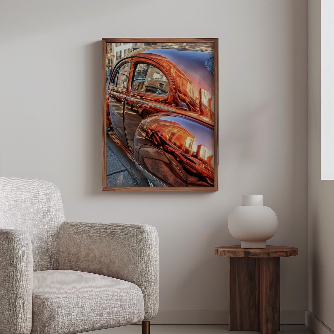 Red Mahogany Classic Car Side Chrome Detail Reflection Poster - Image 2