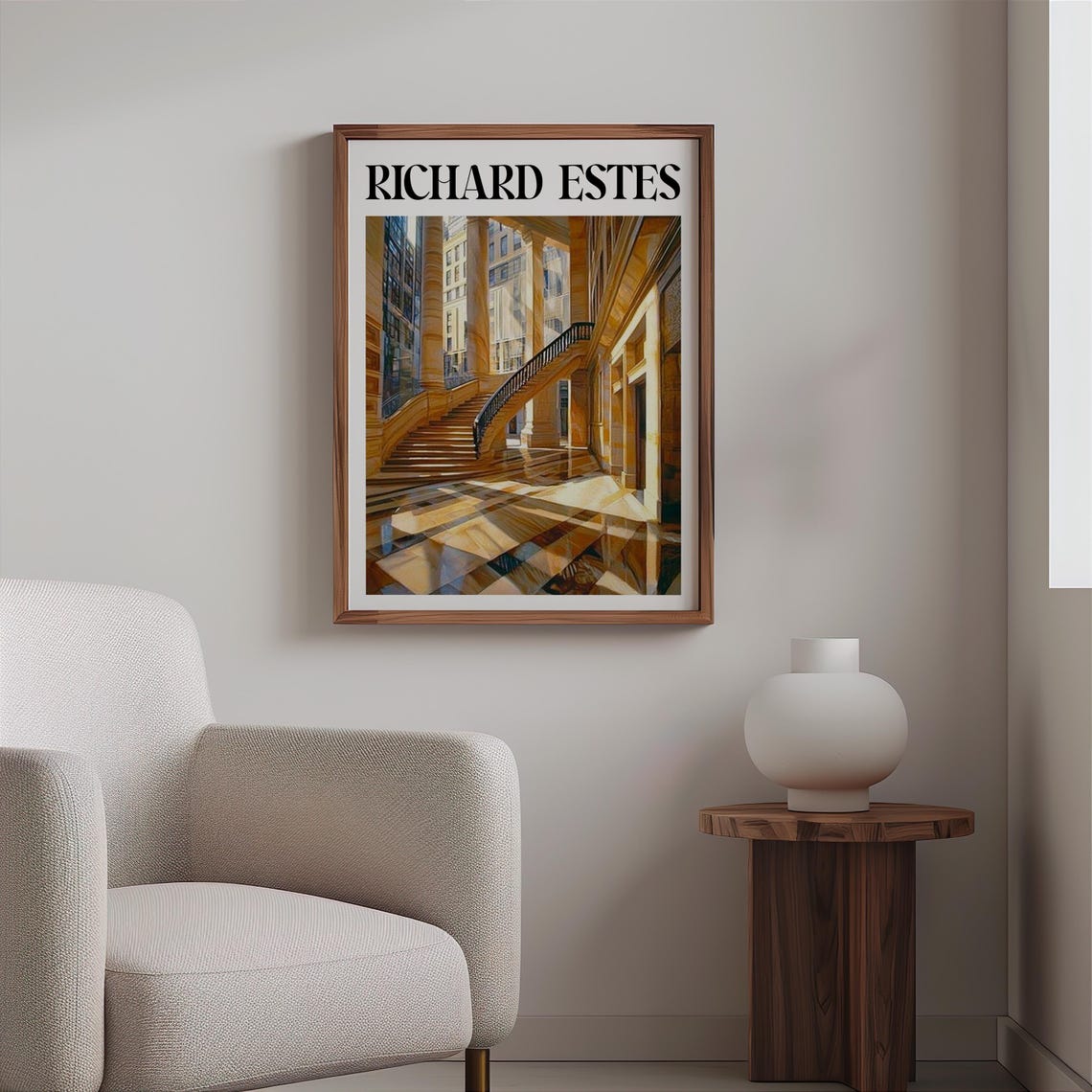Grand Stone Staircase Columns Amber Floor Photorealism Interior Poster - Image 2