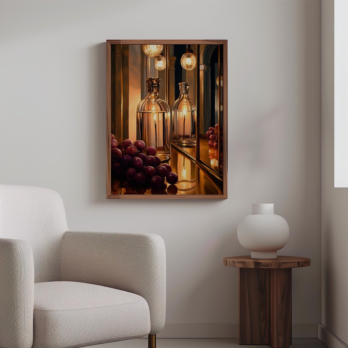 Glass Oil Lamp Bottles Grapes Warm Glow Still Life Art Print - Image 2