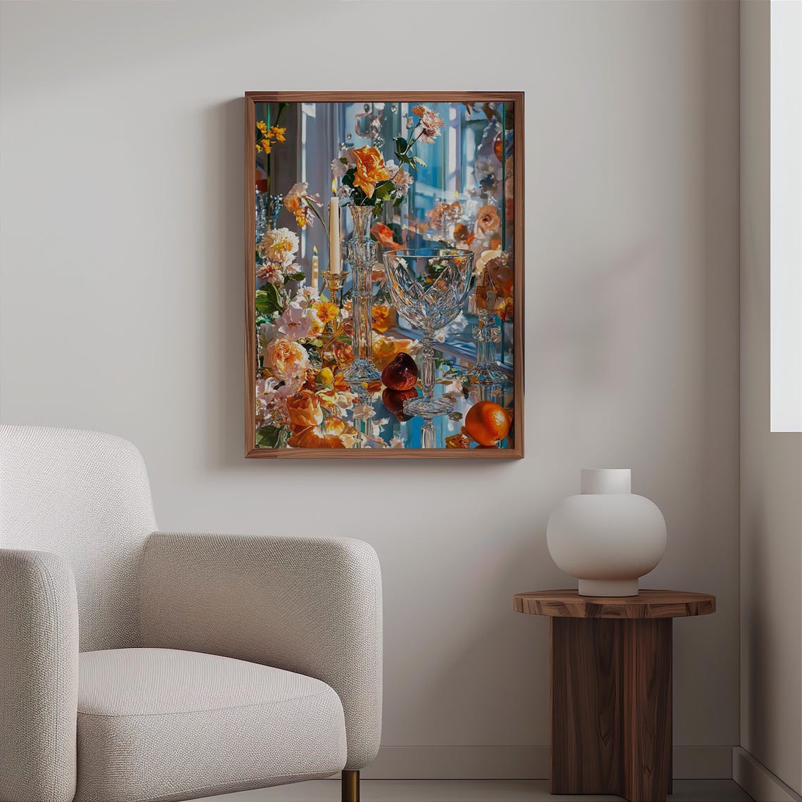 Crystal Goblet Roses Blossoms Mirrored Still Life Photorealism Print - Image 2