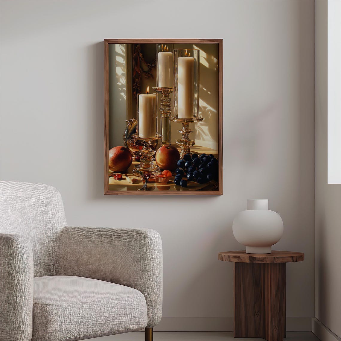 Pillar Candles Brass Candlesticks Fruit Still Life Art Print - Image 2