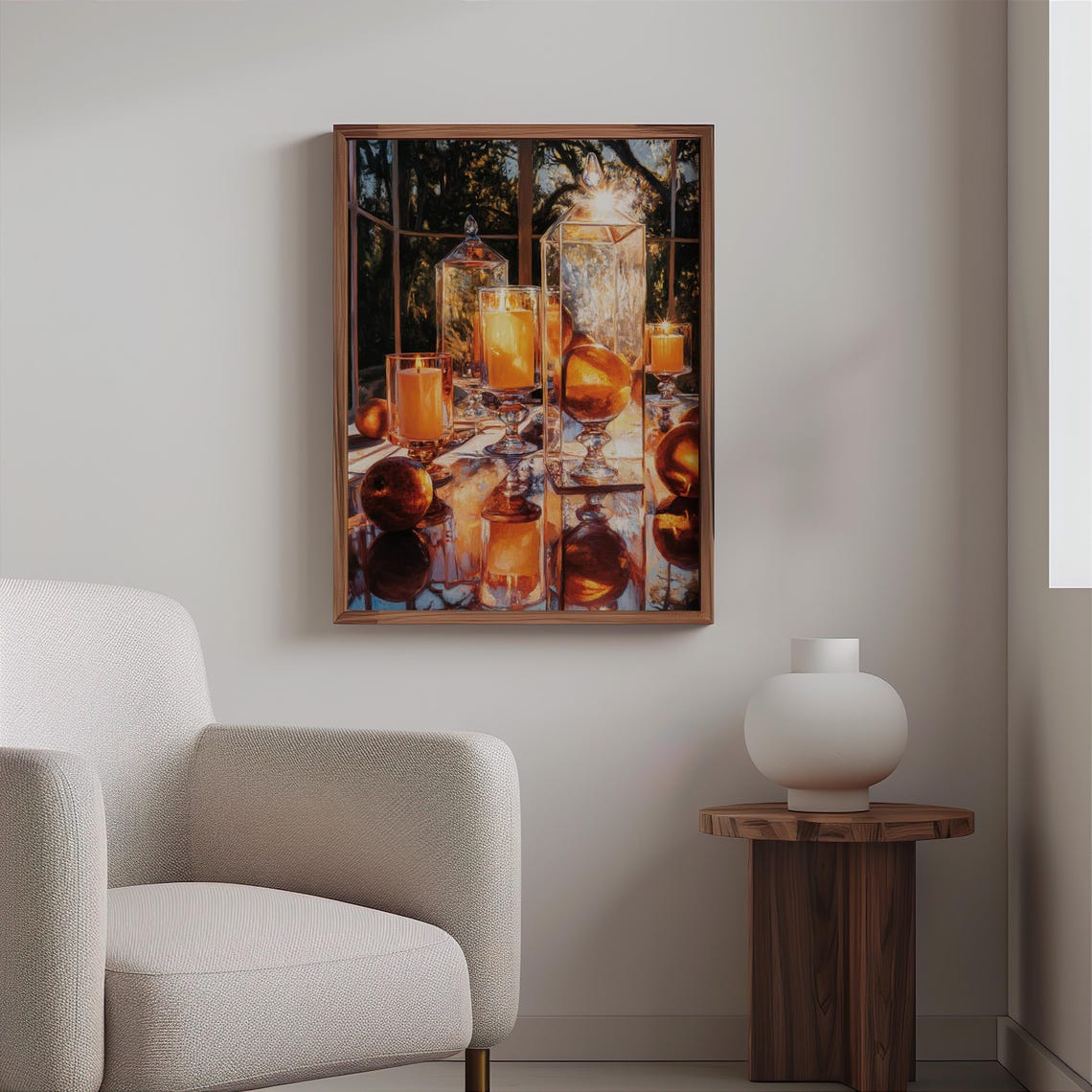 Amber Glass Hurricanes Candle Cluster Window Still Life Art Print - Image 2