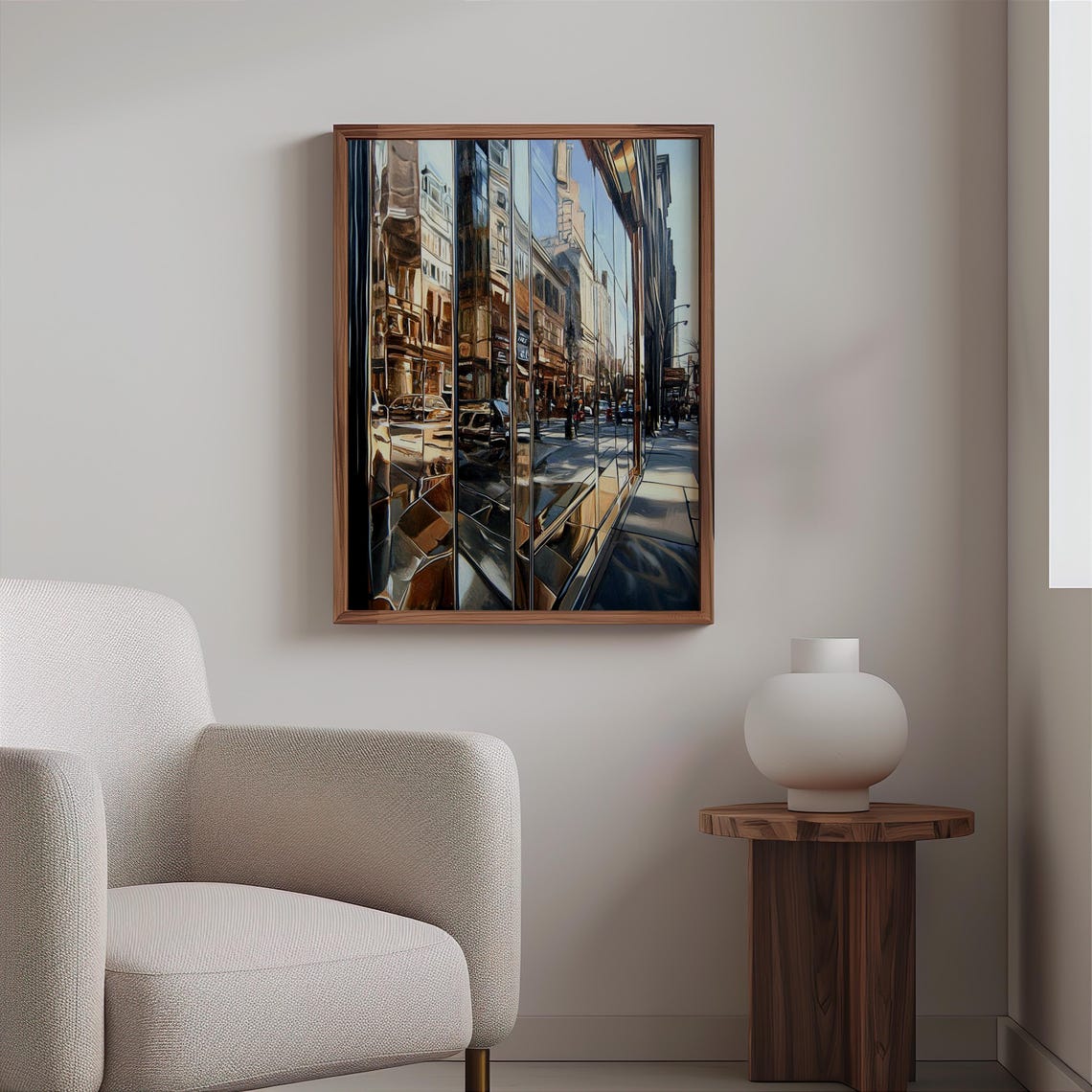 Photorealistic Curved Mirror Skyscraper Street Reflections City Poster - Image 2