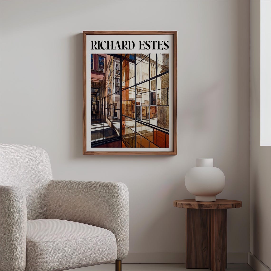 Black Steel Grid Facade Rust Building Reflections Photorealism Poster - Image 2