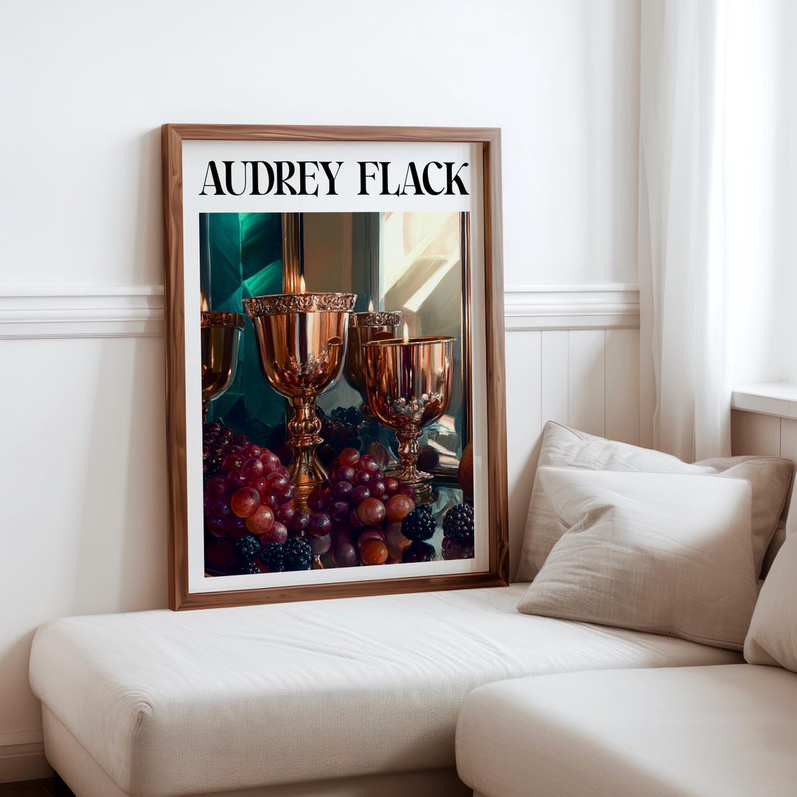 Audrey Flack Inspired Copper Goblets Candlelight Berry Grapes Poster