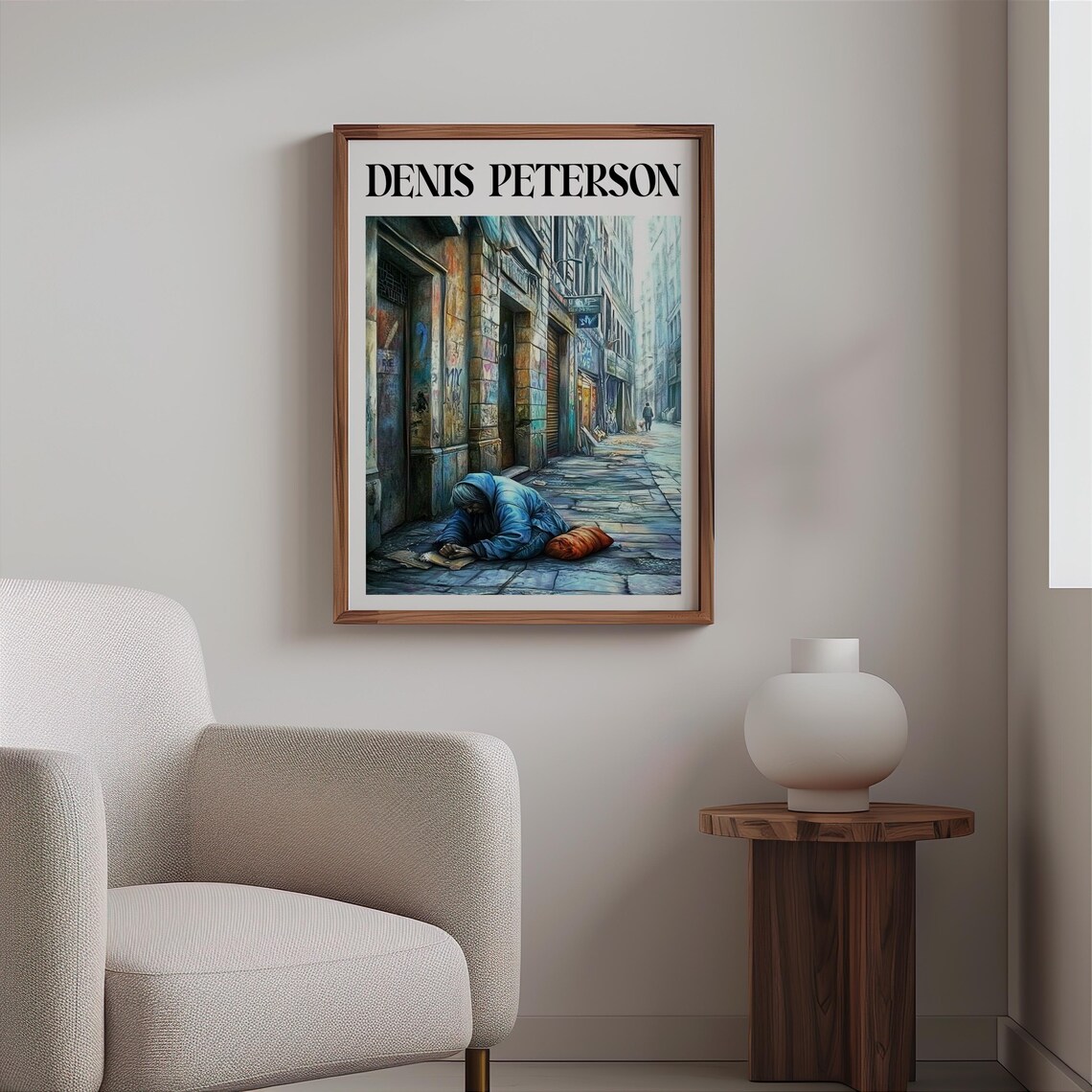 Denis Peterson Blue Coat Figure Lying Cobblestone Street Art Poster - Image 2