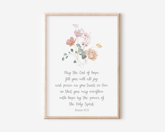 Romans 1513 Floral Hope Verse Pastel Botanical Scripture Poster